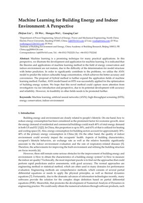 PDF Document Cover - Machine Learning Applications in Building Energy and Indoor Environment Analysis